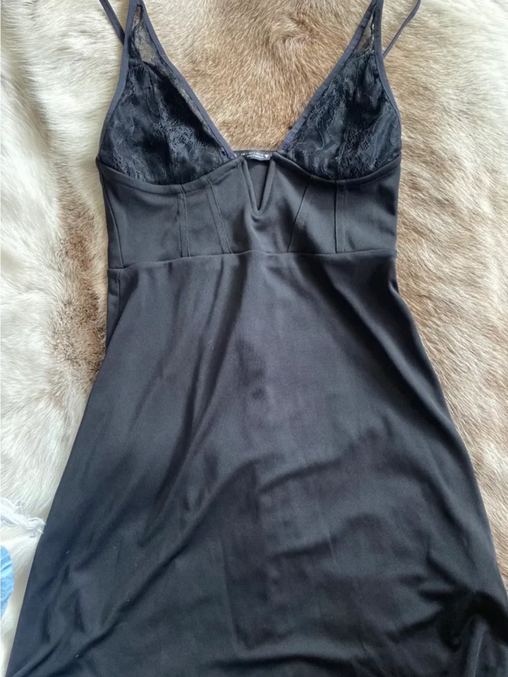 Zara Black Lace-Trim Mini Slip Dress